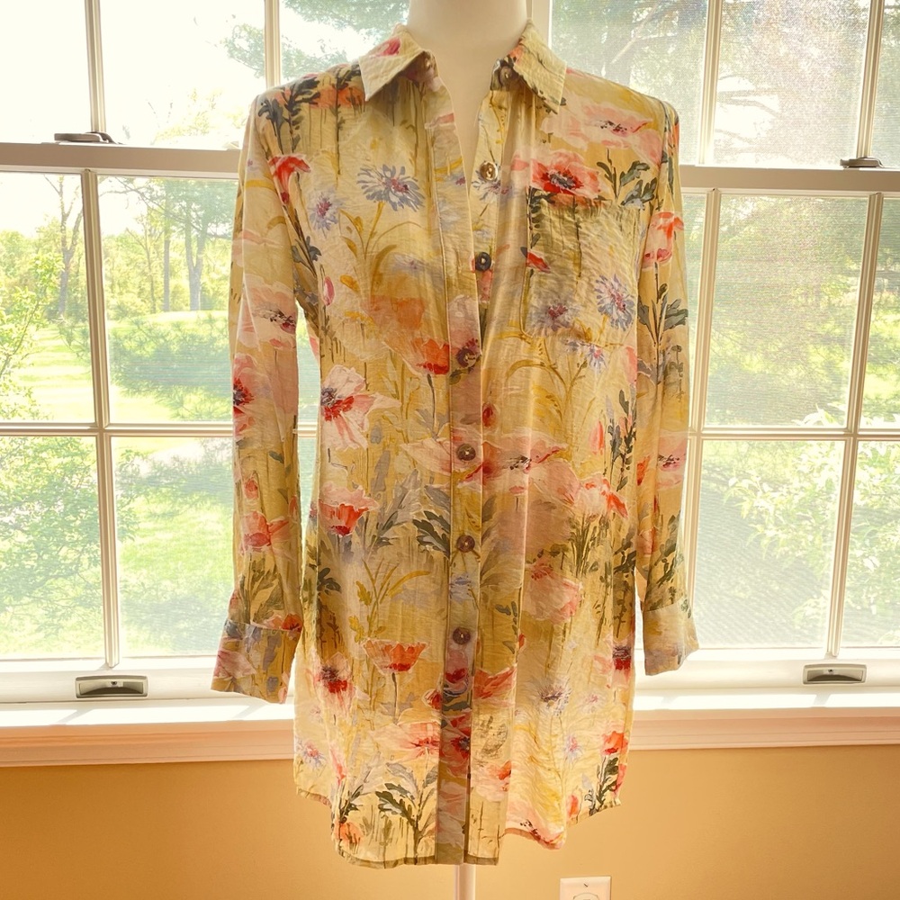 Aris. A  Gorgeous Floral Button Down Tunic - Oversized Shirt - Dress